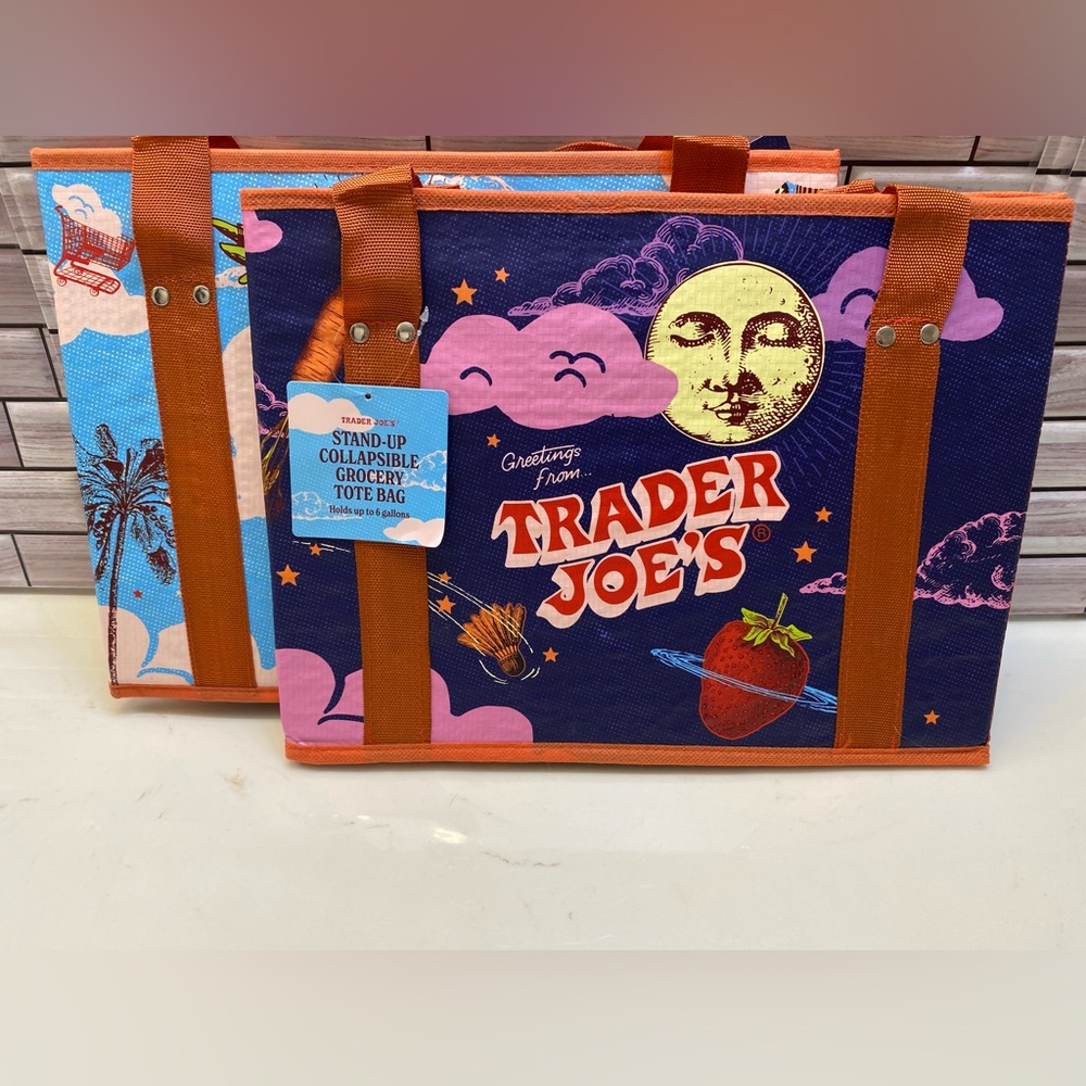 Trader Joes ❤️Stand Up Collapsible Tote Bag set of 2 NWT
